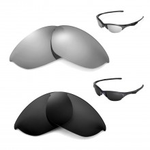 Walleva Two Pairs Polarized Lenses for Oakley Half Jacket Sunglasses - Titanium + Black 